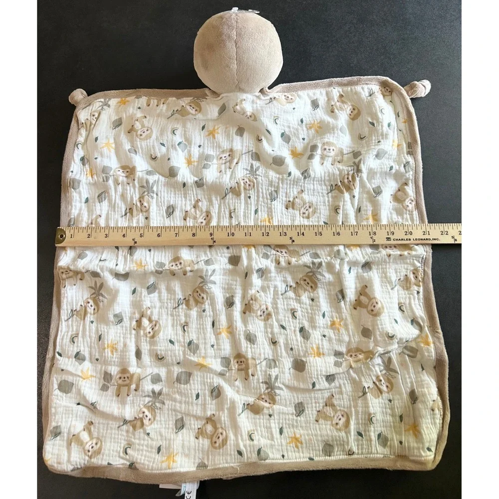Douglas Baby Stanley Sloth Blanki Lovey White Brown Cotton Muslin Cuddly Blanket